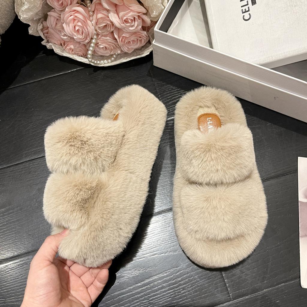 Winter Women Home Indoor Casual Fuzzy Slippers Female Flip Flops Fluffy Shoes Cross Slides Ladies Soft Plush Slippers Size 35-41