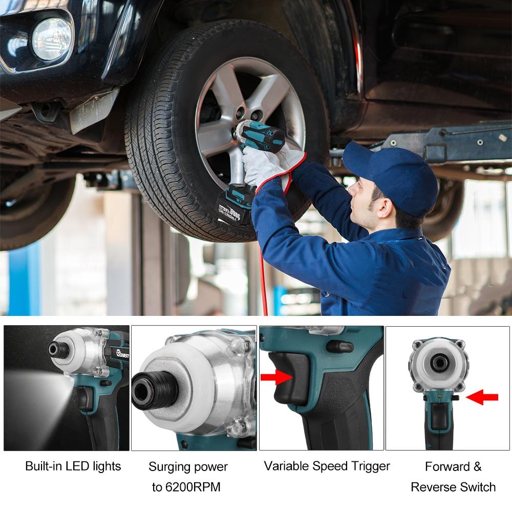 388vf 800N.M Бесщеточная аккумуляторная электрическая ударная отвертка 1/4 дюйма, отвертка, гаечный ключ, электроинструменты с 2 батареями