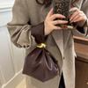 Solid color PU Leather Clutch Bag Side Zipper Pleated Bucket Bag Retro Party Evening Bag  Daily