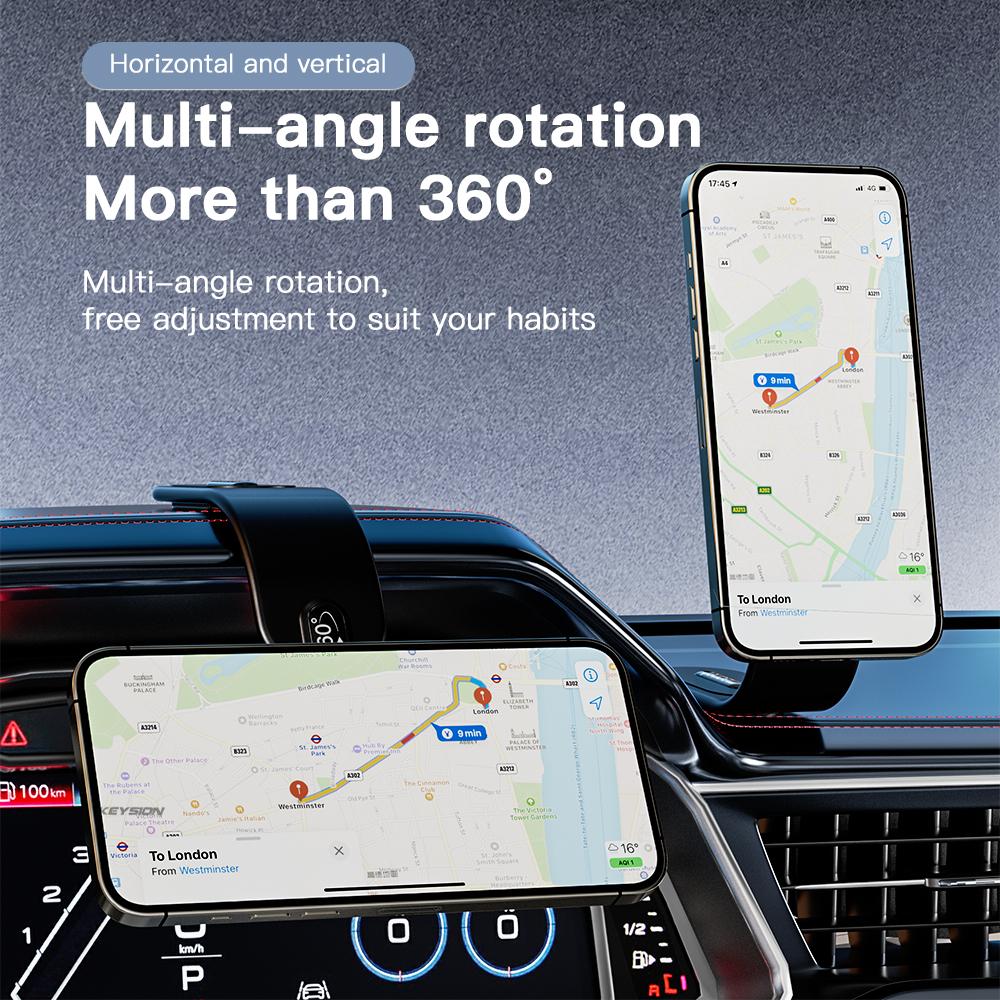 KEYSION Вращающийся на 360° магнитный автомобильный держатель для мобильного телефона, складная подставка для лобового стекла, приборной панели, центральной консоли, легкое крепление для автомобиля