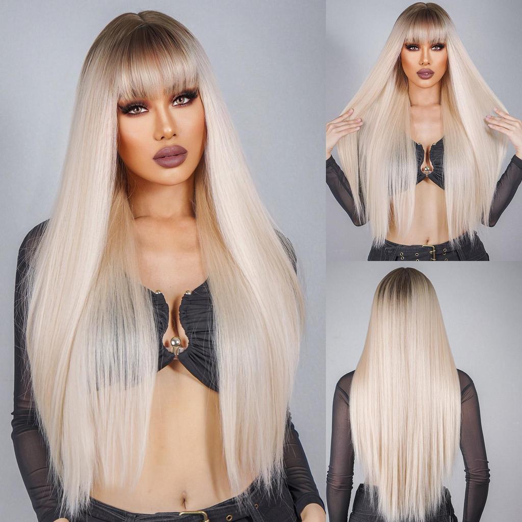 ALAN EATON Long Synthetic Fashion Wig for Women Blonde Platinum Hair Wigs Heat Resistant Fiber Wigs Full Hair Wigs