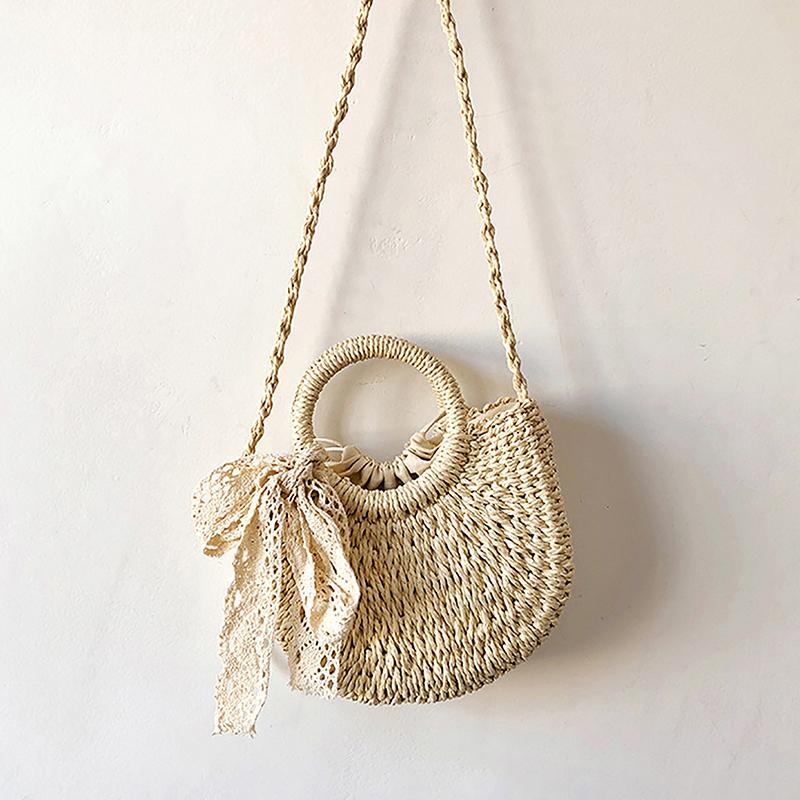 Handmade Half-Round Rattan Woven Straw Bag Summer Women Messenger Crossbody Bags Girls Small Beach Handbag