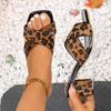 2025 Summer European and American Foreign Trade New Large Size High-heeled Slippers Women's Square Head Thick Heel One Word Leopard Print Cool Slipp