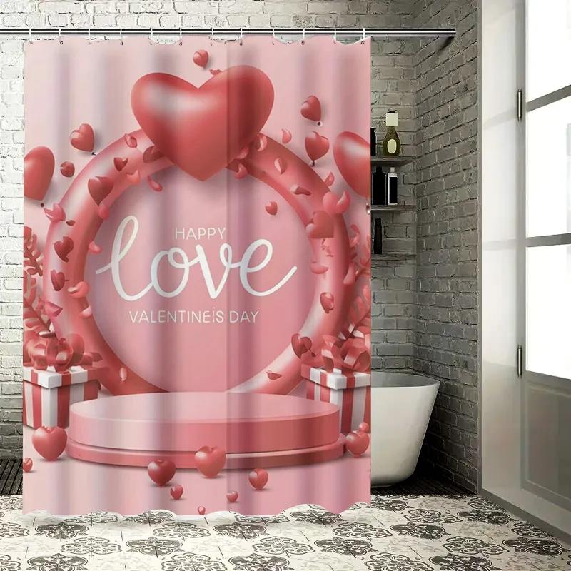 Valentine's Day Heart Shower Curtain - Waterproof, Mildew-Resistant, Stylish Decor, Unique Design Enhances Space