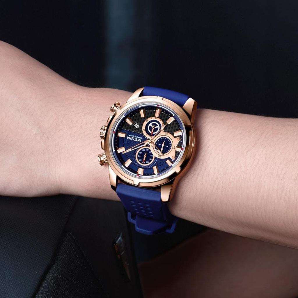 Relogio Masculino MEGIR New Sport Chronograph Silicone Mens Watches Top Brand Luxury Quartz Clock Waterproof Big Dial Watch Men