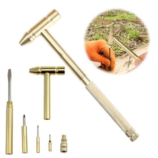 6-в-1 Маленький молоток с 3 головками отверток Компактный дизайн Портативный латунный молоток Отвертка Многофункциональный инструмент