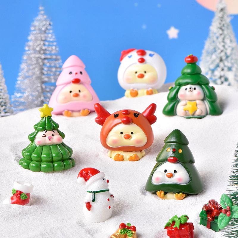Mini Christmas Snowman Santa Hat Cartoon Animals Micro Landscaping Ornaments Resin Car Ornaments Christmas Decoration Gifts