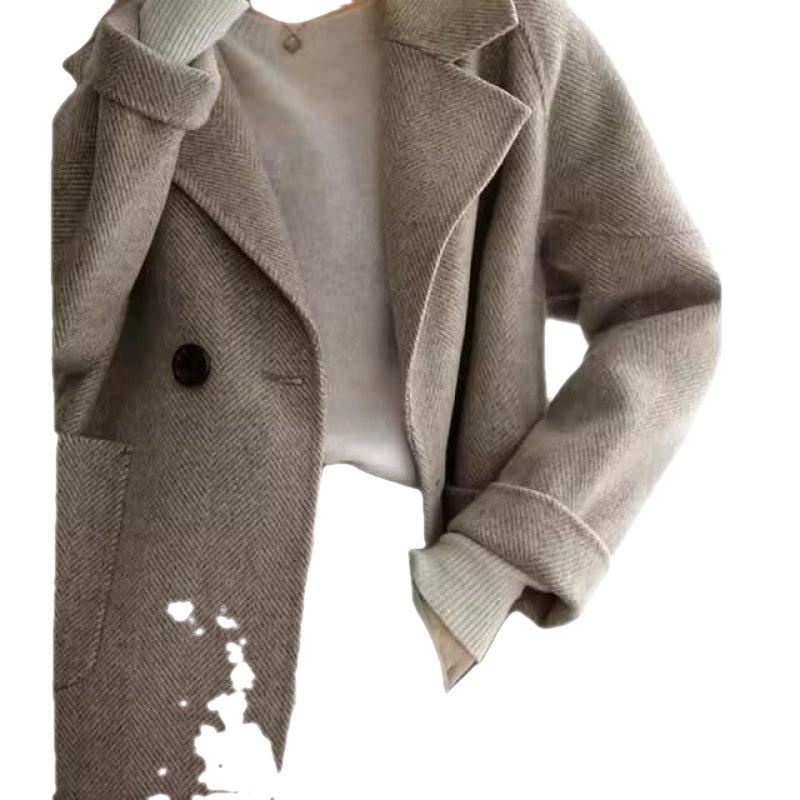 2023 Autumn/Winter Women's High-End Thick Herringbone Wool Coat - Casual Trendy Design