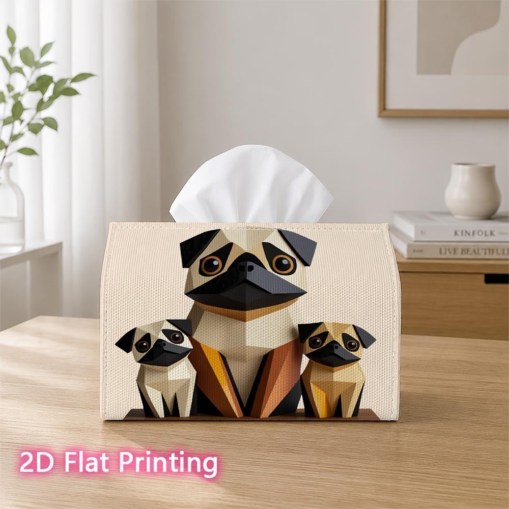 1pc 2D Flat Printed 17.78X10.92X12.95cm Tissue Box Geometric Pug Dogs Suitable for Tissues/Roll Paper/Napkins CJH528S030