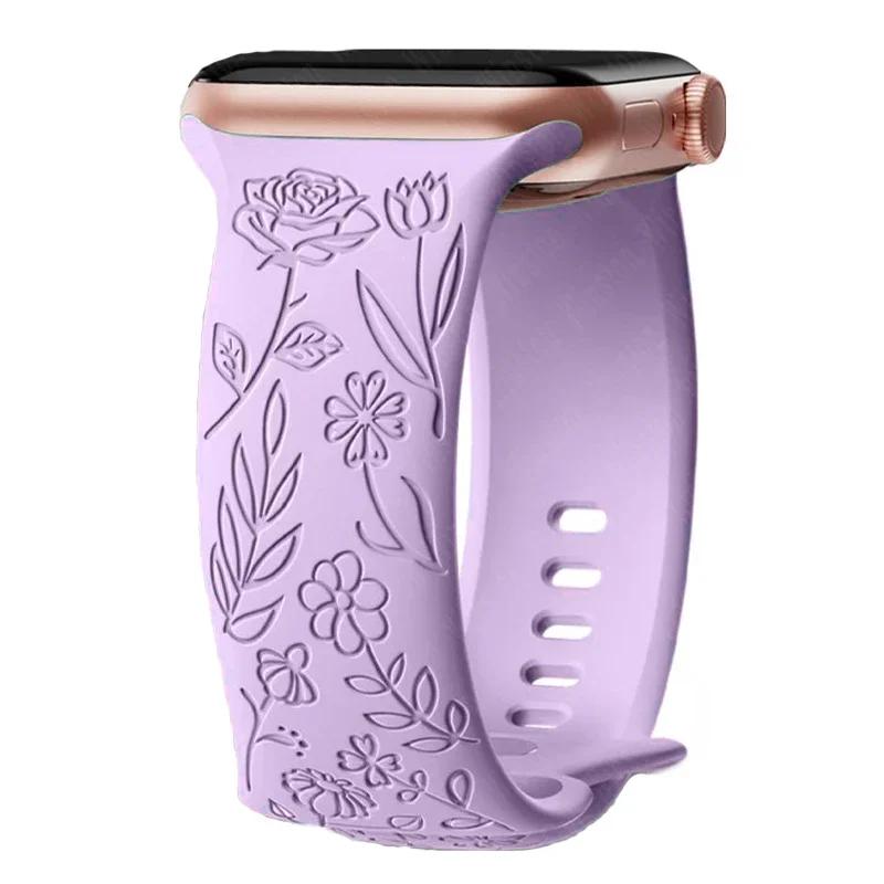 Ремешок с гравировкой и цветочным узором для Apple Watch Band Ultra 2 49/ 46/ 45/ 44/ 40/ 42 мм, браслет IWatch Series 10 9 8 7 6 SE 5 4