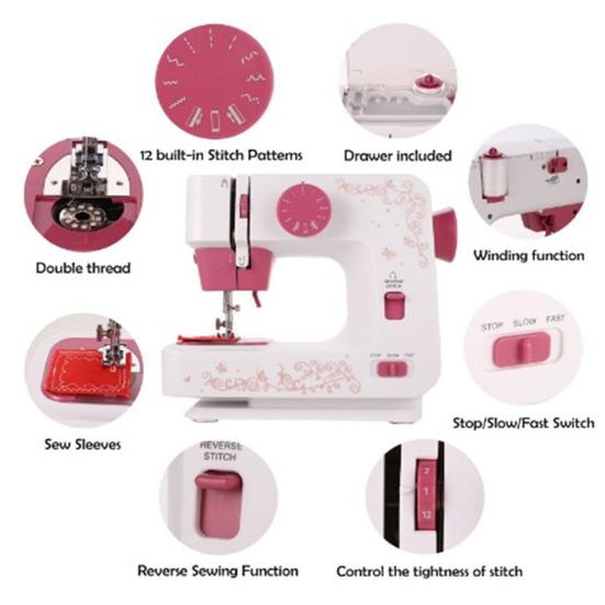 Швейная машина с 12 встроенными стежками, прижимными лапками и педалью, набор швейных принадлежностей для начинающих, профессиональная бытовая портативная мини-электрическая швейная машина