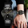 Простые модные повседневные деловые часы с японским кварцевым механизмом, циферблатом 40 мм, ремешком из натуральной кожи, унисекс, черные, мужские, ультратонкие, 6,5 мм (Черный + +