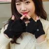 Children's Flip Cover Winter Korean Version Cute Multi-functional Half-finger Half-edge Velvet Student Writing Fingerless New Warm Gloves