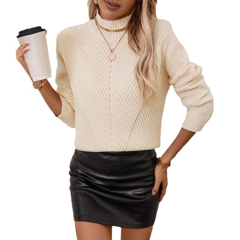 Женский трикотаж осень и зима однотонный свободный свитер больших размеров с полуводолазкой