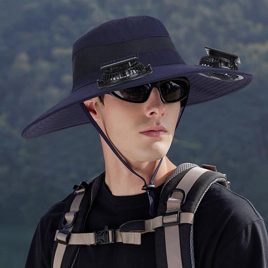 Outdoor Hat with Dual Power Supply Fan Summer Wide Brim Sun Hat Cooling Fishing Hiking Sun Protection Hat