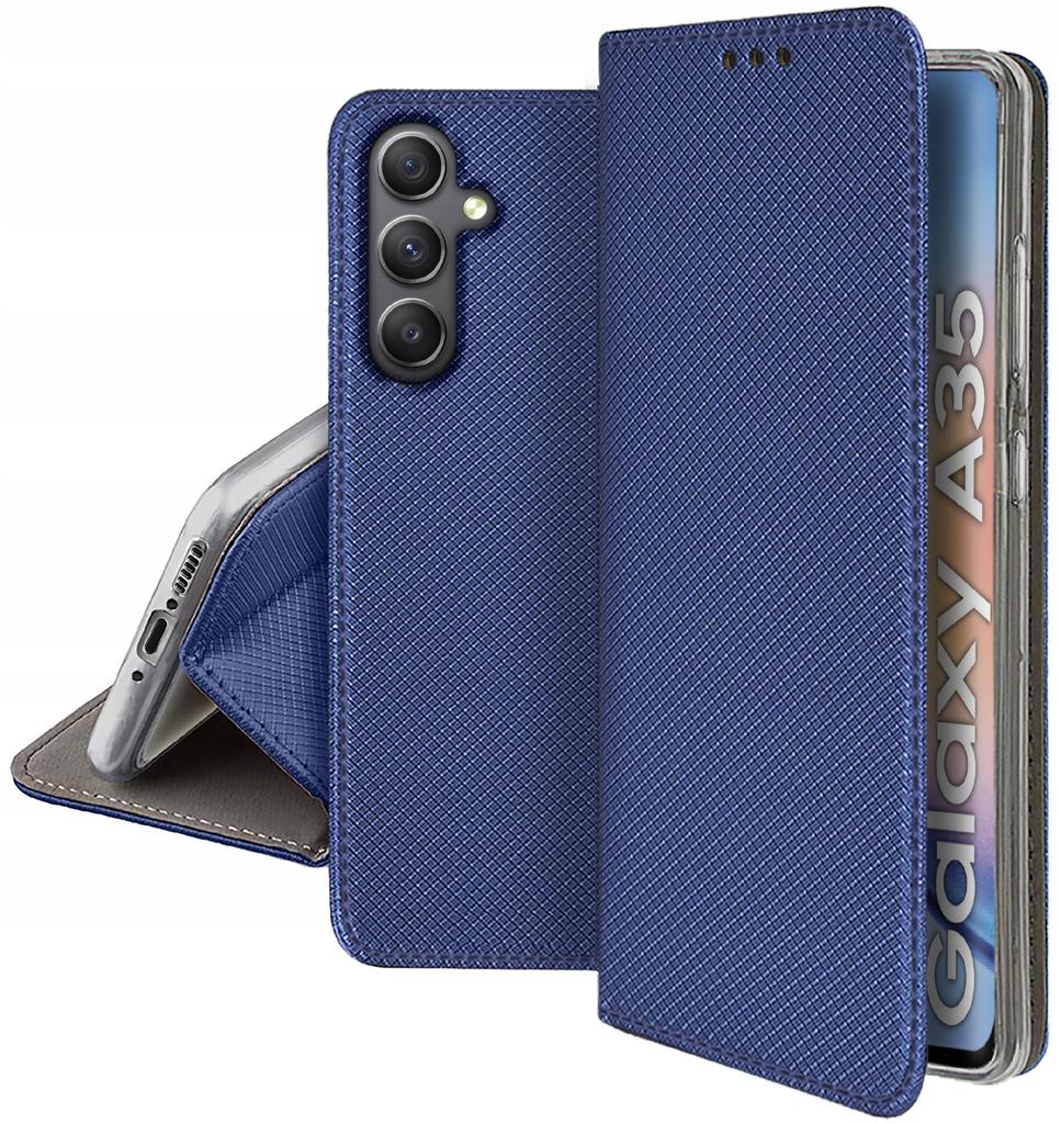 Case for Samsung Galaxy A35 5G SMART MAGNET BOOK CASE NAVY CLOSED + GLASS
