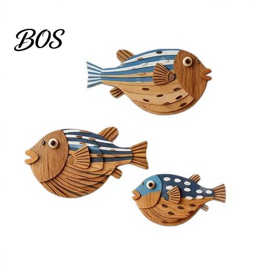 Realistic Fish Print 3 Pcs Wood Nautical Beach Wall Decor, Rustic Hanging Bathroom Decor Coastal Sculpture for Lake House, Ocean Room, Bathroom,