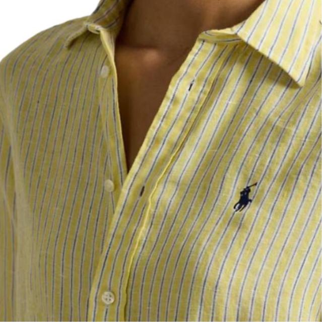 Polo Ralph Lauren Классический крой В полоску Льняная рубашка Женские топы 211A96158-002