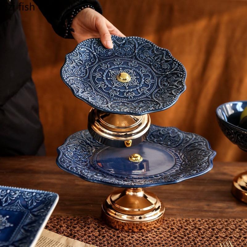 Керамическая высокая подставка для торта, десертная тарелка, подставка для торта, витрина, фруктовая тарелка, блюдо для димсама, миска для закусок, тарелки для хлеба