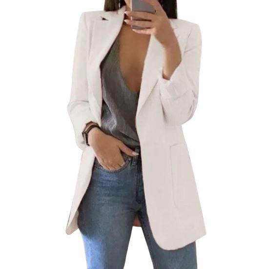 Women Suit Coat Lapel Long Sleeve Open Front Suit Jacket Solid Color Urban Style Spring Autumn Business Outerwear