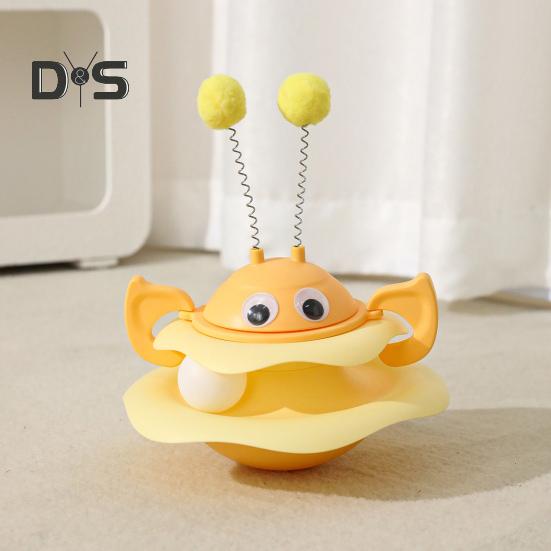 Игрушка-трек для кошек, интерактивная башня для кошек в форме пчелы с вращающимся шариком-роллером, игрушка-неваляшка с пружинным помпоном для кошек в помещении