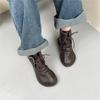 Johnature Женские короткие сапоги из натуральной кожи в стиле ретро, ​​мягкие туфли на шнуровке из воловьей кожи, однотонные ботинки с круглым носком