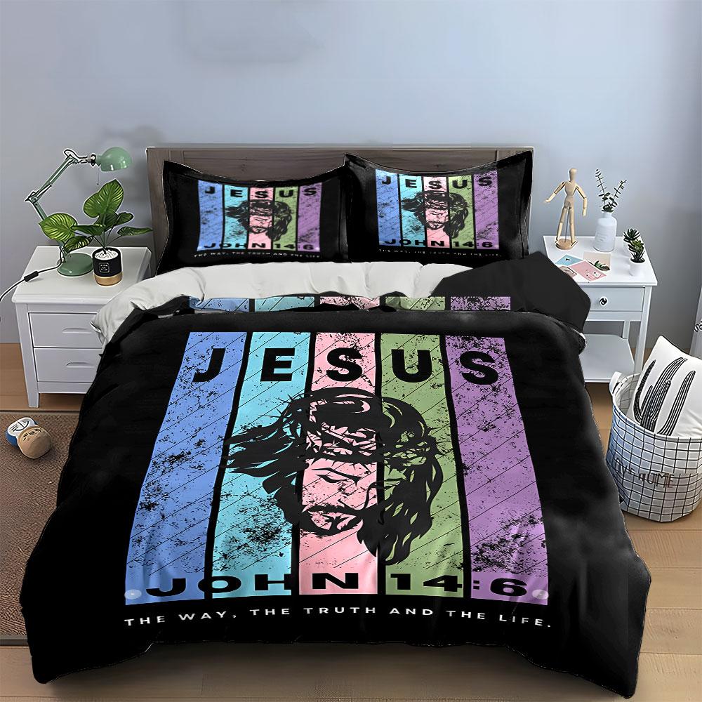 Jesus John 14:6 Christian Art Bedding Duvet Cover Set Duvet Cover Pillowcases (1*Duvet Cover 2*Pillowcases, without duvet insert)