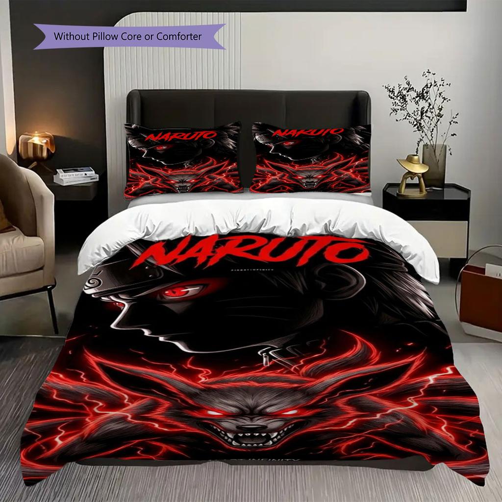 3pc Naruto-themed Printed Bedding Set( Without Core), Soft and Skin-friendly, Suitable for Bedroom or Guest Room