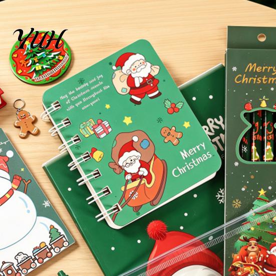 Festive Santa Stationery Christmas Set for Kids, Claus Snowman Writing Pens And Erasers Patterns Print, Holiday School Supplies Students Practical
