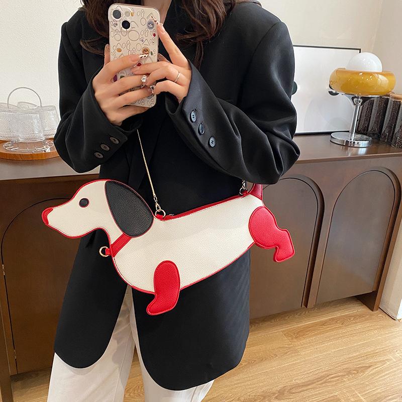 Мультяшная сумка через плечо с дизайном собаки для женщин, из искусственной кожи, сумки кроссбоди с цепочкой, персонализированная сумка на молнии для вечеринок, сумка-саквояж CLE
