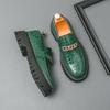 Advanced Green Korean Style Thick Bottom Crocodile Leather Casual Slip On Non-slip Metal Buckle Decoration Men's Loafer Shoes