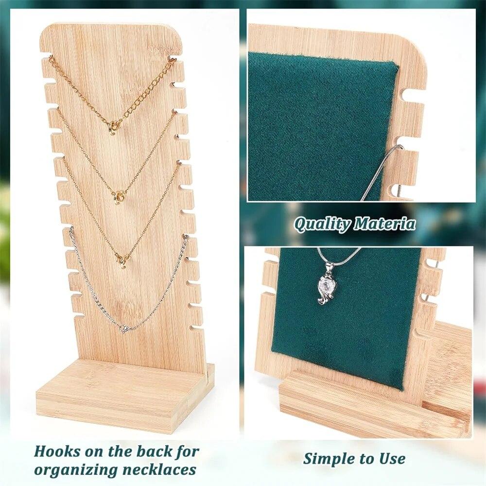 Держатель для ожерелий с 12 отверстиями, стойка из цельного дерева, бамбука и дерева, стойка для демонстрации ожерелий, стойка для организации ожерелий с длинной цепочкой