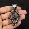 Tree Of Life Rhodonite Gemstone Pendant Copper Wire Wrapped Pendant Rainbow Moonstone Jewelry Handmade Women Jewelry Rhodonite Gift For Her
