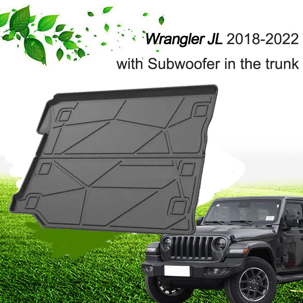 Подкладка для багажника, подходит для JEEP Wrangler JL 4-дверный 2018-2022 года, с сабвуфером в багажнике, коврик для пола в багажнике автомобиля, поддон для багажника