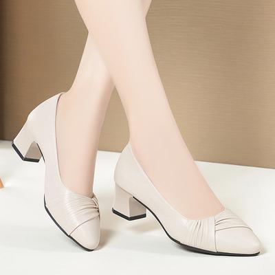 Женская весна 2024 года, новые модные туфли для мам в офисе из мягкой кожи на мягкой подошве, удобные туфли на высоком каблуке, одинарные туфли Grace на низком каблуке