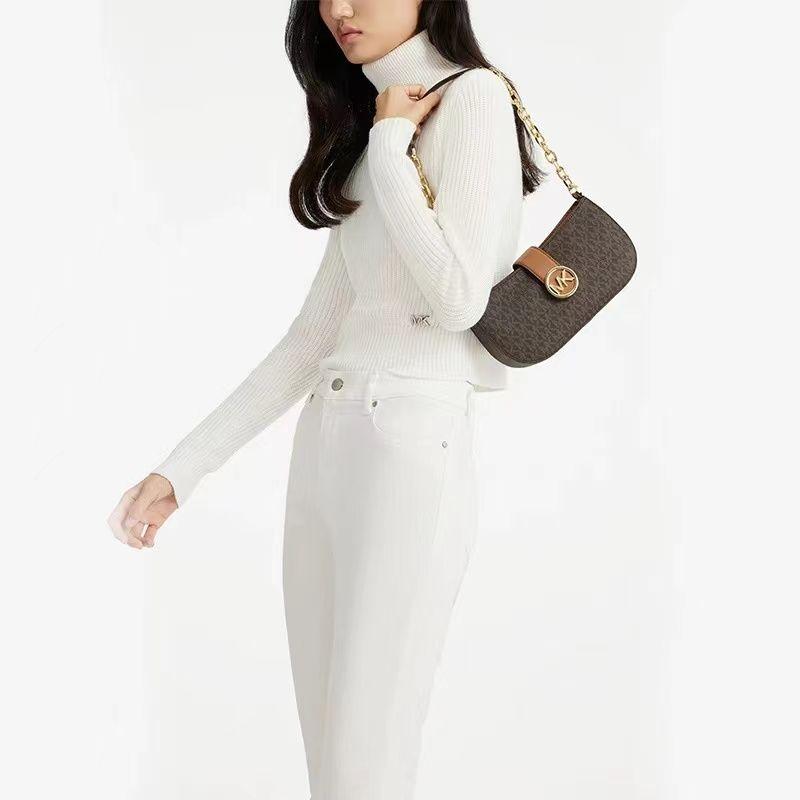 Michael Kors MK Carmen Монограмма Цепочка Винтажная Для Поездок Искусственная Кожа Сумка Через Плечо Маленькая Женская сумка через плечо Темно-коричневый 35F2GNMC1B-200
