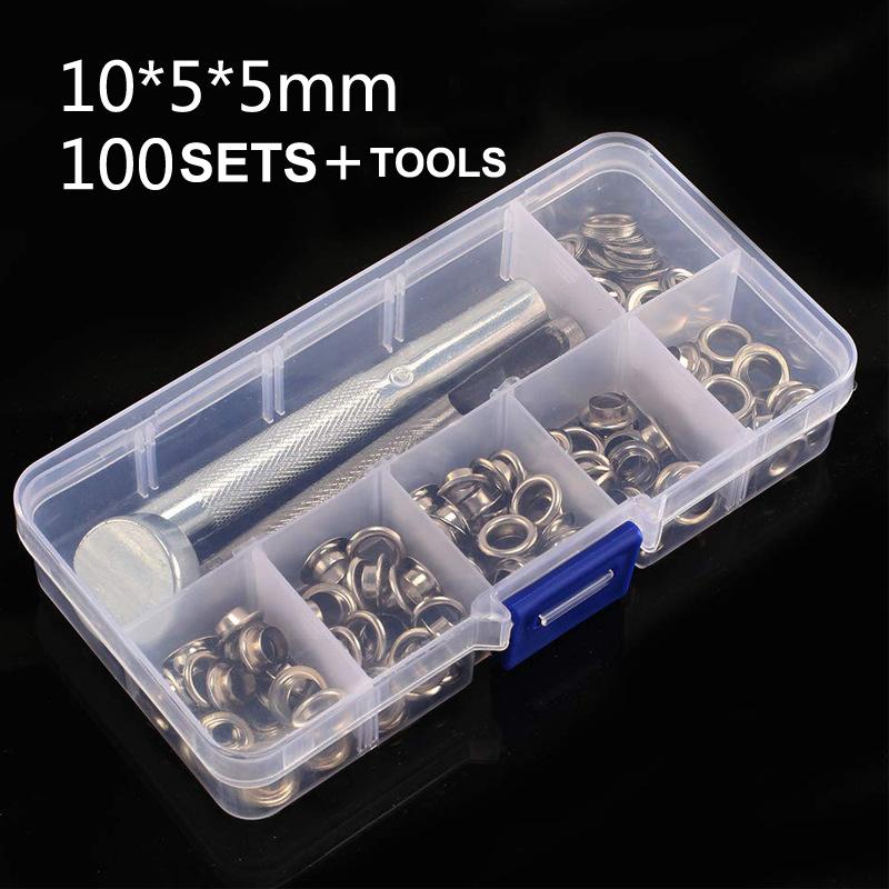 Fashion 100 Sets of Inner Diameter 5mm Eyelets + Tools Boxed Copper Eyelet Button Shoes Clothing Gift Bag Eyelet Button