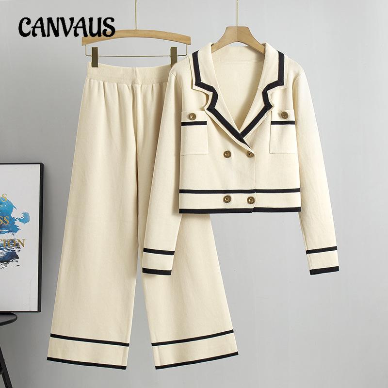 Spring and Autumn Women's Knitted Wide Leg Pants Short Small Fragrance Fashion Casual Pant Suit