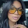 Double Bridge Square Women Sunglasses Vintage Brand Big Frame Sunglass Shades UV400 Women's Black Yellow Sun Glasses