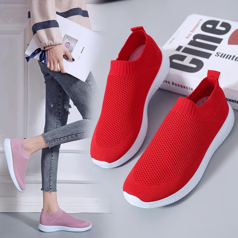 Foreign Trade Large Size Women's Shoes Little White Shoes Women's Mesh Breathable Sports Shoes Versatile Summer Running Socks Shoes Size 46