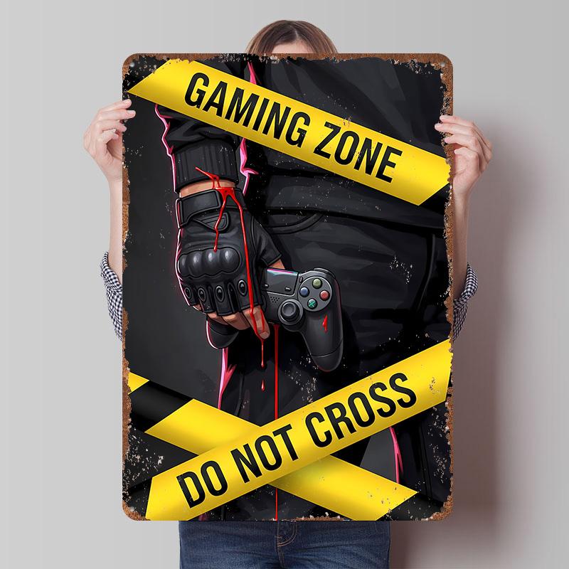 Gaming Zone Do Not Cross Poster Customized Wall Art Vintage Metal Signs Retro Tin Plaque for Man Cave Desk Decor Wand Deko Room