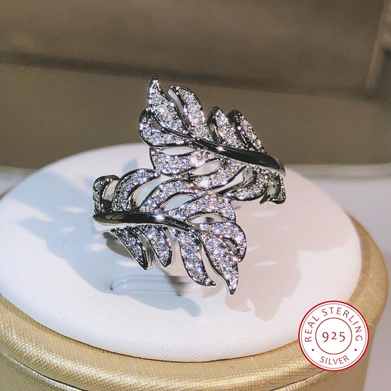 Высокое качество кольцо с двумя листьями циркона, серебро 925 пробы, модные ювелирные изделия, модное белое кольцо с цирконом, вечерние, помолвочный подарок