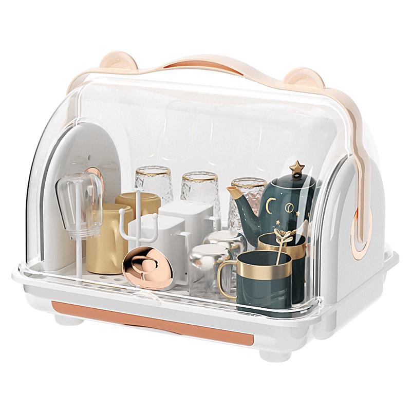 Portable Dustproof Teacup Holder & Drain Tray Rack for Home Use