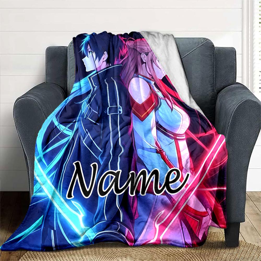 Customizable Sword Art Online2 Throw Blanket – Personalized Name, All-Season Cozy Snug Blanket, Machine Washable, Personalized Blanket