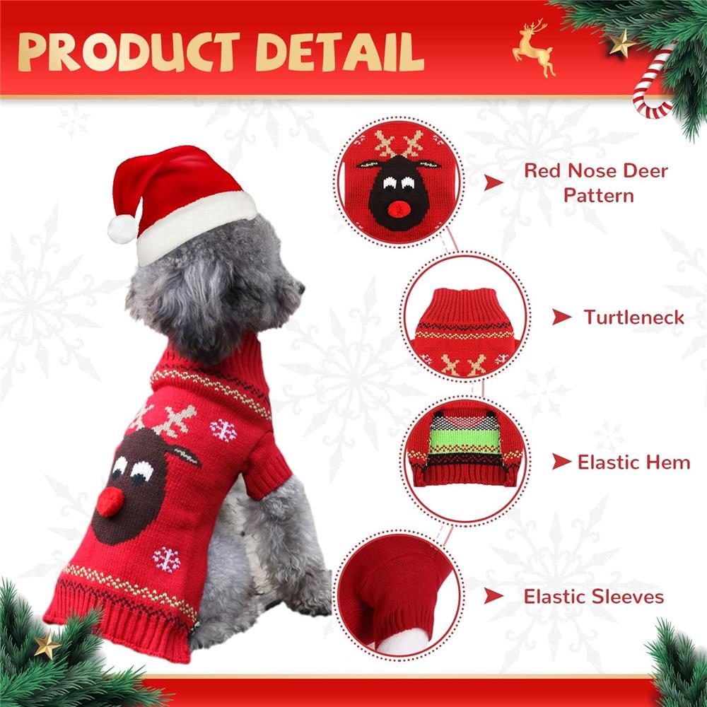 Red Nose Sweater Pet Holiday Costume Cat Sweater Dog Sweater Winter Costume Fall/Winter Dog Costume (Red Nose)