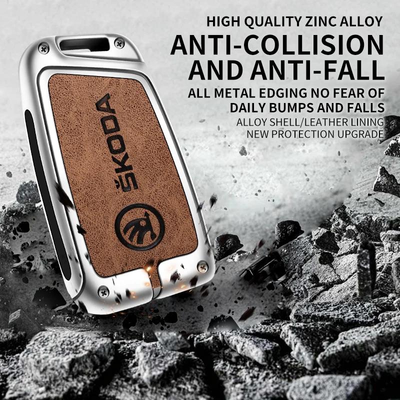 2026 Hot Zinc Alloy Car Remote Control Key Case Cover Holder Shell Fob for Skoda Kodiaq Protection Key Chain Buckle Keyless Acce