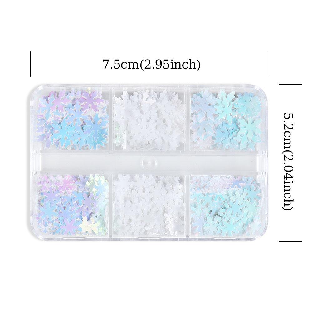 6-Grid Boxed Snowflake Nail Glitter Mixed Color Christmas Nail Art Glitter For DIY Accessories For Winter and Christmas