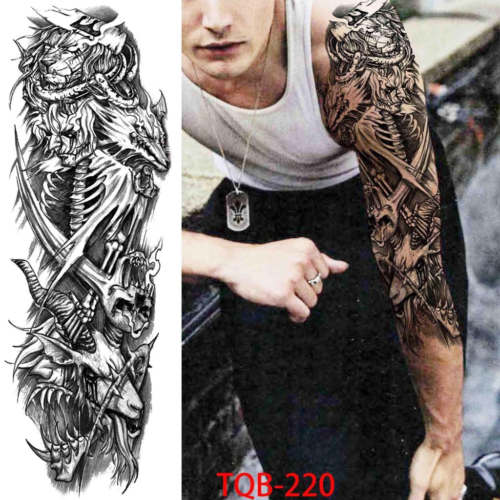 1 PC 480*170MM Full Arm Temporary Tattoo Sticker Sleeve Men Women Fashion Sexy Fake Tattoo Wolf  Lion Tiger Painting Tattoo Skull Angel Tattoo