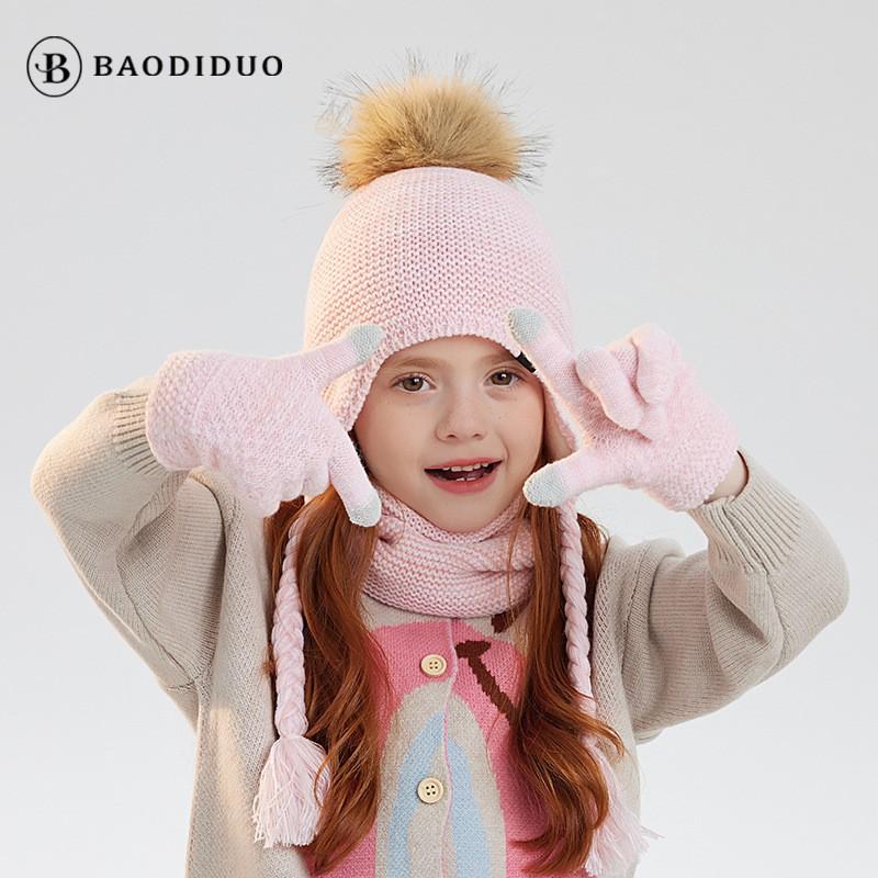 Winter Baby Kids Hat Scarf Glove Set Fleece Lined Warm Knit Beanie Outdoor