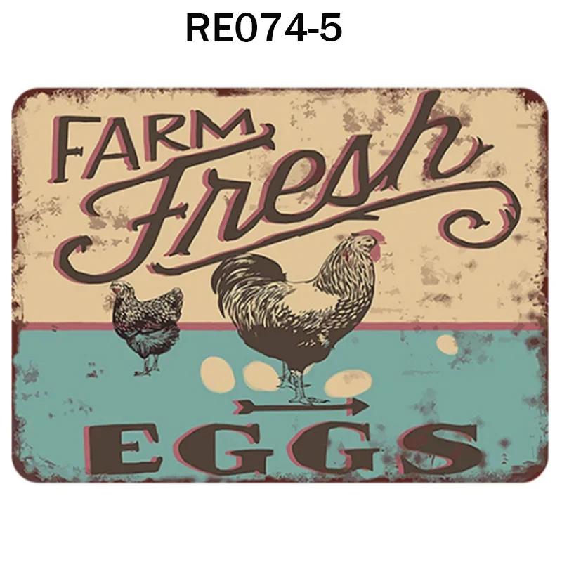 Happy-Hens Свежие яйца Металлическая жесть Плакат Куры Ферма Магазин Плакат Винтаж Ресторан Настенный декор Ретро таблички Знаки 20*30 см
